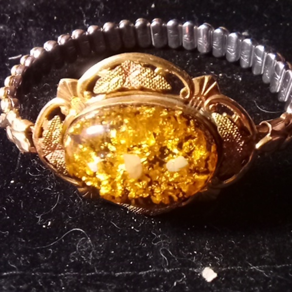 Unique bracelet pink green leaves marked 12k 1/ 20 something else  beautiful